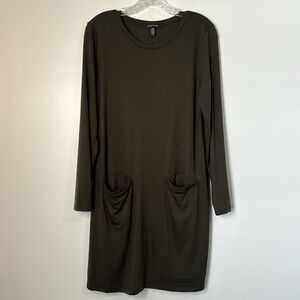 Eileen Fisher Tencel Roundneck Tunic Dress Woodland Green Size S